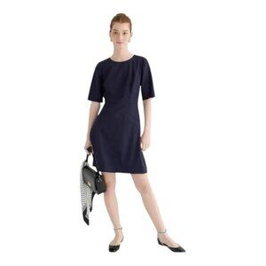 J. Crew Sz 20 Italian Stretch Wool by Tollegno 1900 Short Sleeve Navy Dress NWT